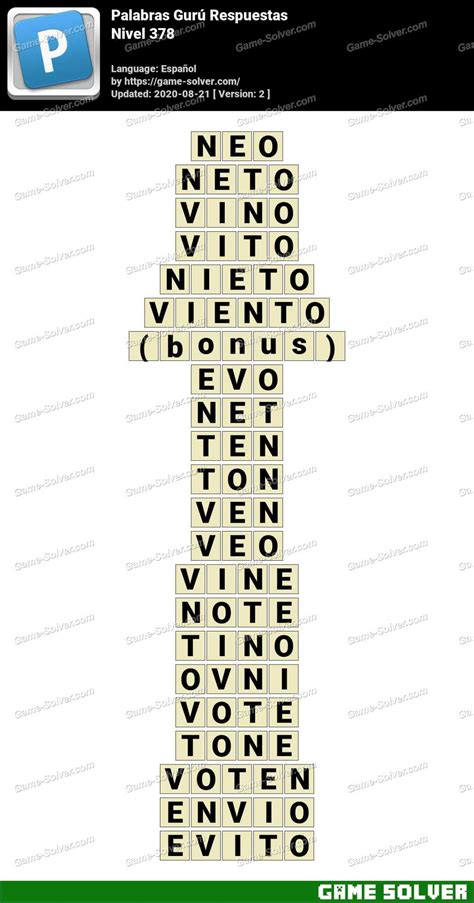 Wordalot Nivel 378 Respuestas nivel 378 Erudito .